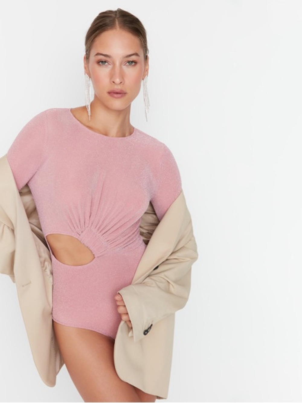 Trendyol Dusty Pink Shimmer Top - size 38